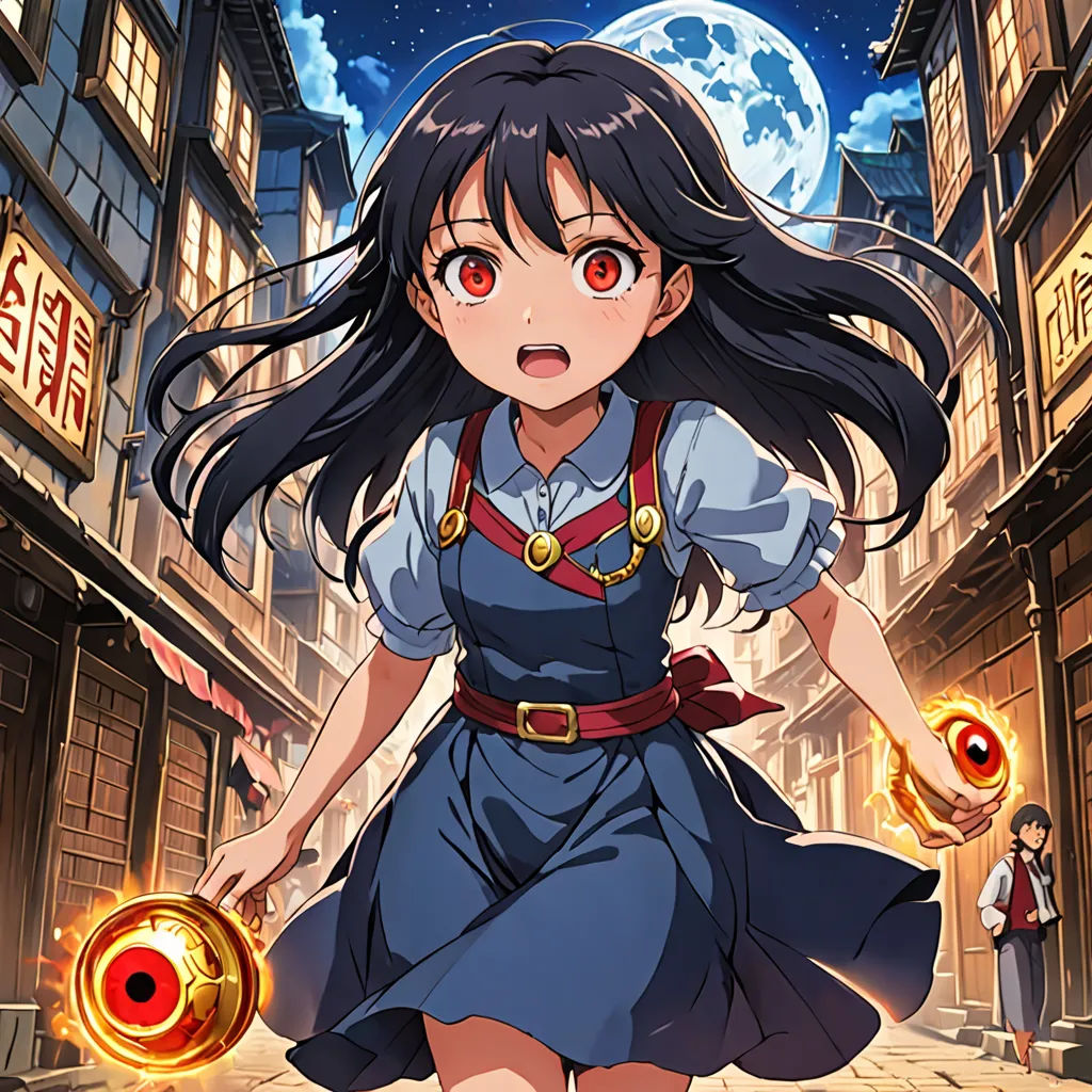 a girl in a dress is walking down a street with a ball in her hand and a clock in her hand, rayonism, poster art, Ayako Rokkaku, ufotable