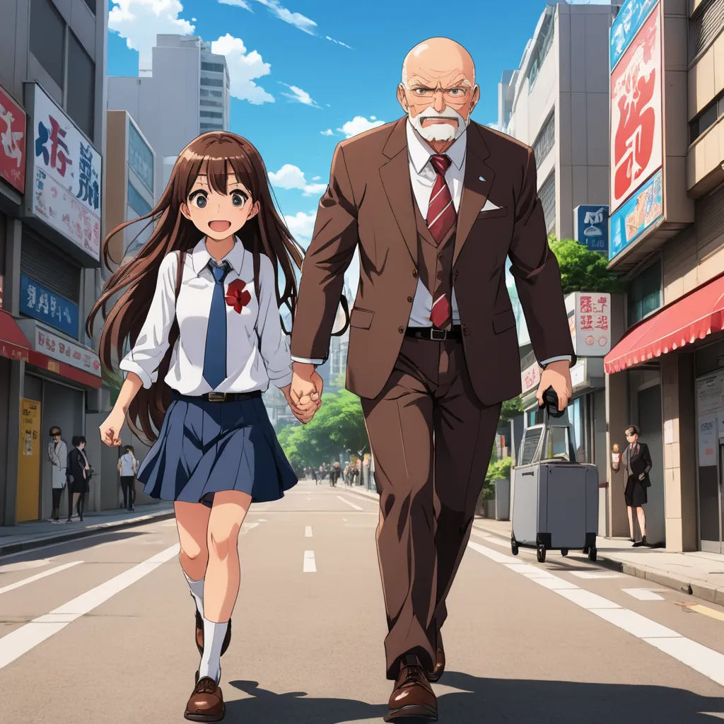 a man and a woman walking down a street holding hands and wearing school uniforms and holding hands with each other, naive art, concept art, Ahmed Yacoubi, anime key visual