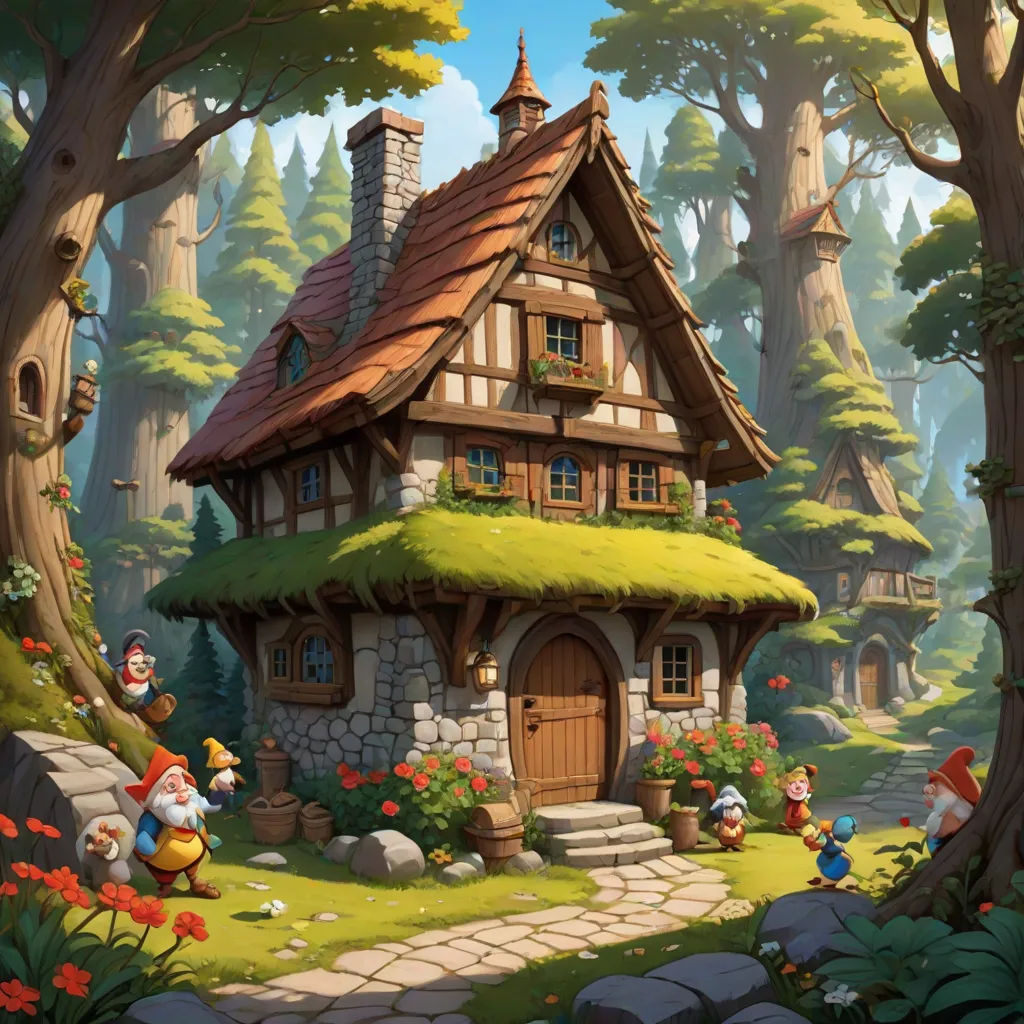 a cartoon house with a green roof and a red roof and a red door and windows and a stone pathway, fantasy art, a storybook illustration, David Martin, storybook illustration