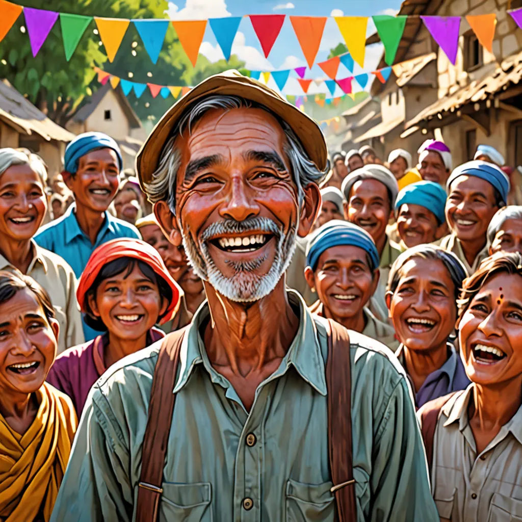a man with a beard and a hat standing in front of a group of people with buntings, Bikash Bhattacharjee, samikshavad, a stock photo, behance hd