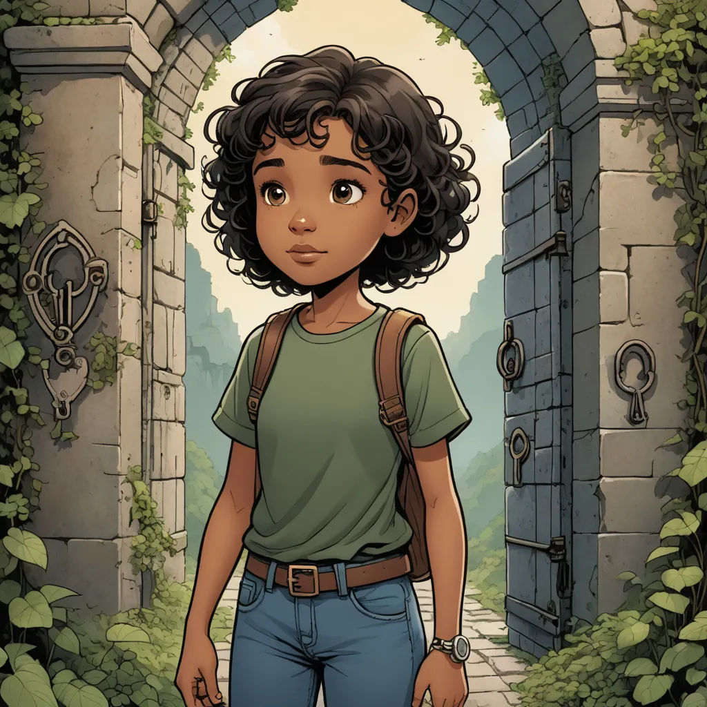 a cartoon of a girl standing in a doorway with a backpack on her shoulder and a backpack on her shoulder, fantasy art, a character portrait, Cliff Childs, comic cover art