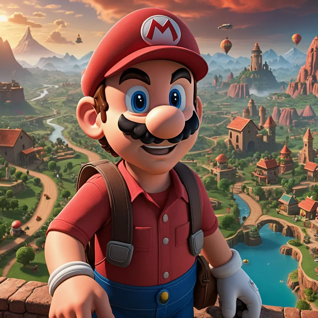 a man with a mustache and a mustache in a mario bros game character with a city in the background, sots art, a 3D render, Chris LaBrooy, unreal engine 5 quality render