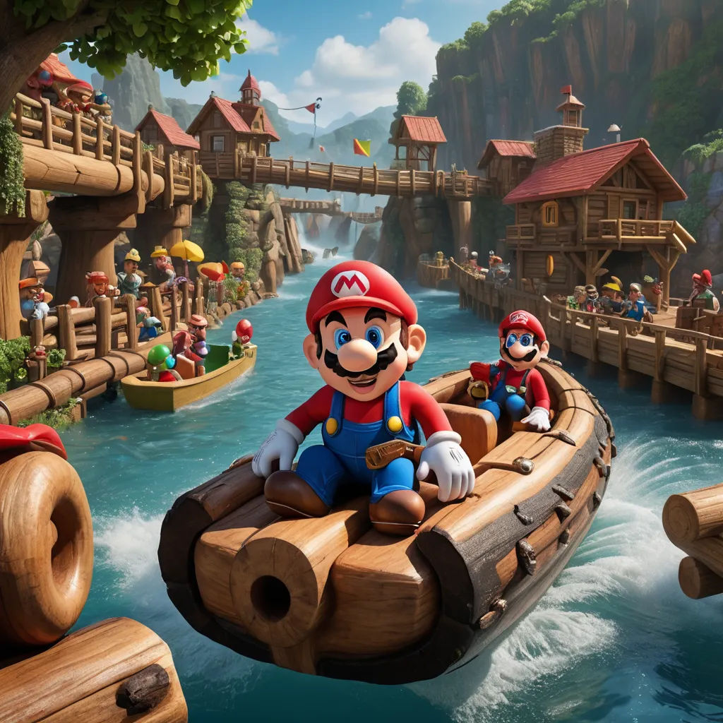 a group of people riding on top of a raft in a river next to a bridge and a wooden bridge, sots art, concept art, Chris LaBrooy, official art
