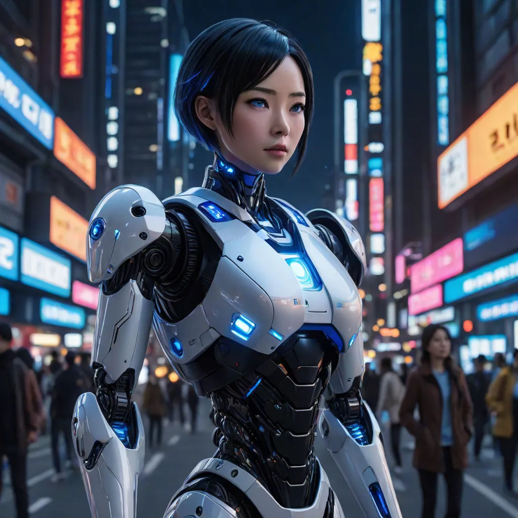 a woman in a futuristic suit standing in the middle of a city at night with neon lights on her face, Ai-Mitsu, retrofuturism, cyberpunk art, rossdraws global illumination