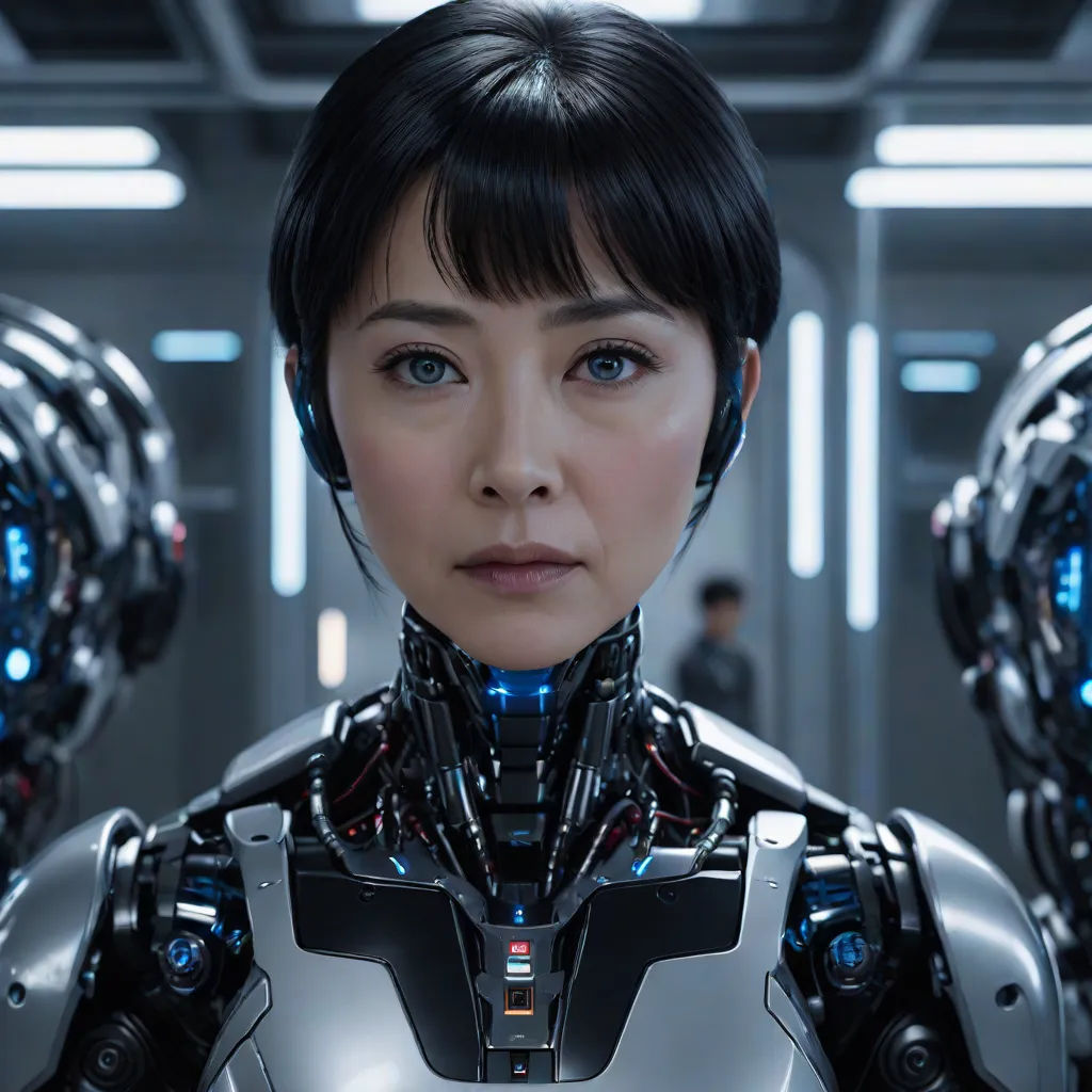 a woman in a sci - fi fi fi suit with futuristic equipment around her neck and hands on her hips, Ai-Mitsu, les automatistes, a character portrait, ex machina