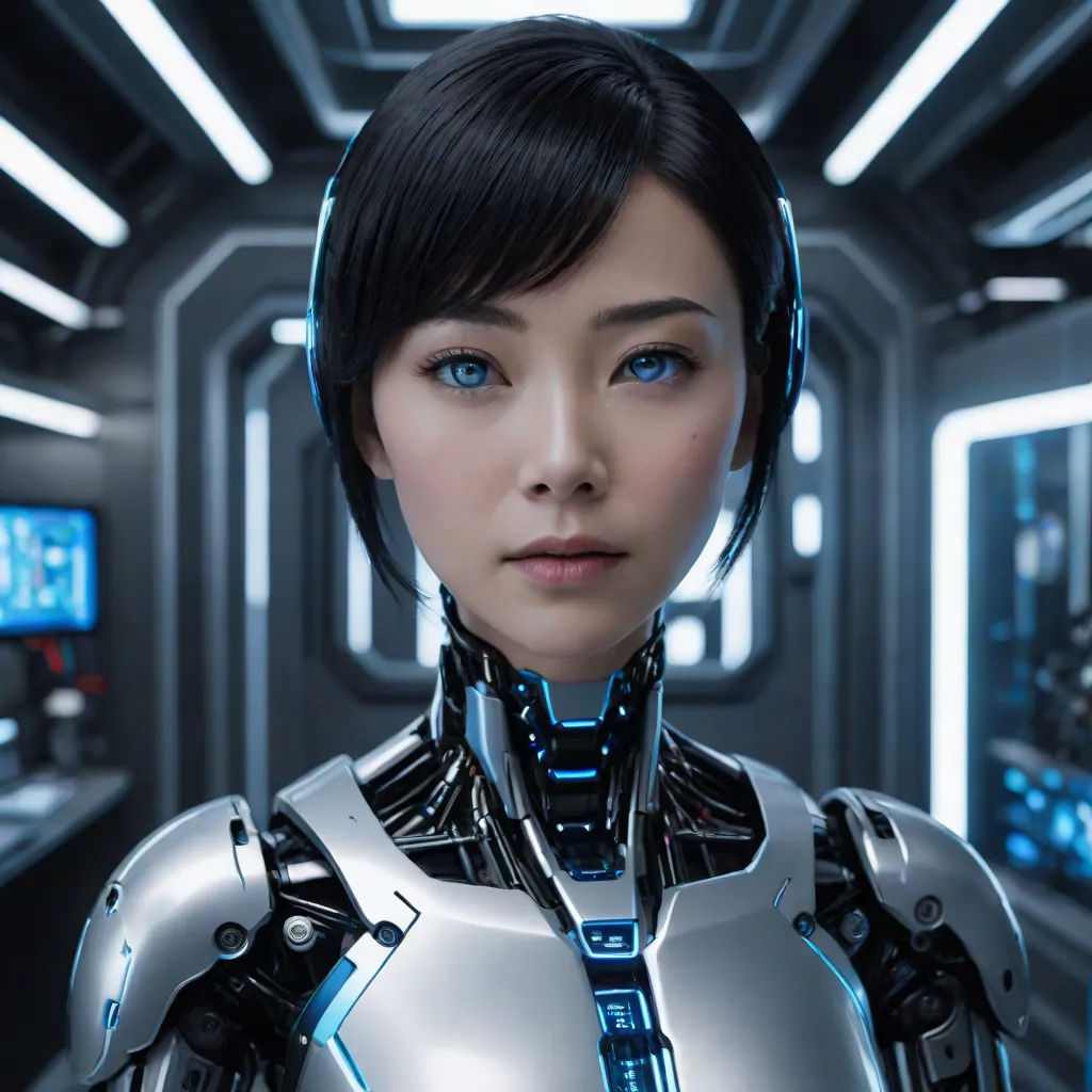 a woman in a futuristic suit with blue eyes and a sci - fi fi fi fi fi fi fi fi fi fi fi fi fi fi fi fi fi fi fi fi fi fi fi fi fi fi fi fi fi fi fi, Ai-Mitsu, computer art, a computer rendering, cgstudio