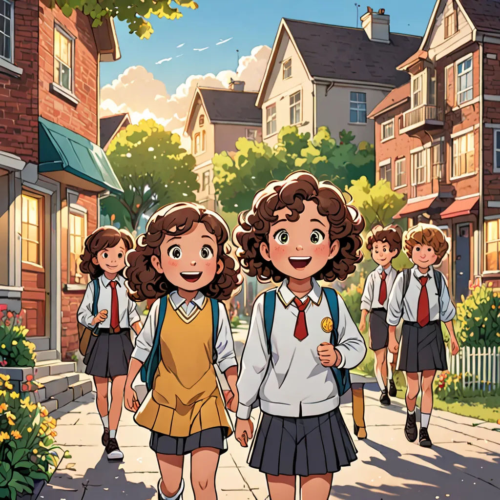 a group of children walking down a street next to a house and trees with flowers in the foreground, paris school, a comic book panel, Brothers Hildebrandt, official art