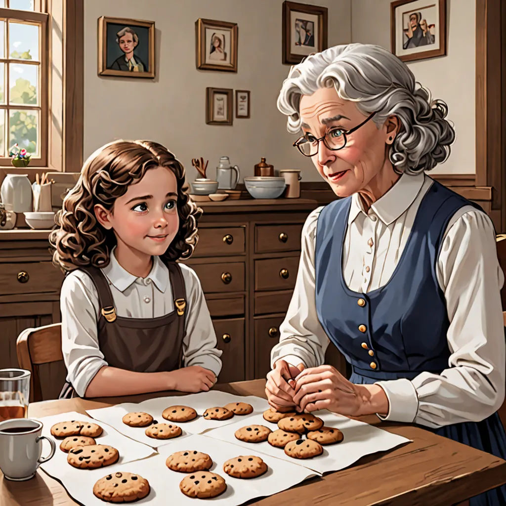 a painting of a woman and a child making cookies together at a table with a tray of cookies on it, american scene painting, a storybook illustration, Bob Byerley, highly detailed digital painting