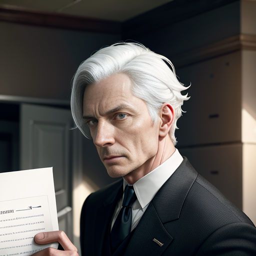 a man in a suit holding a piece of paper in his hand and looking at the camera with a serious look on his face
