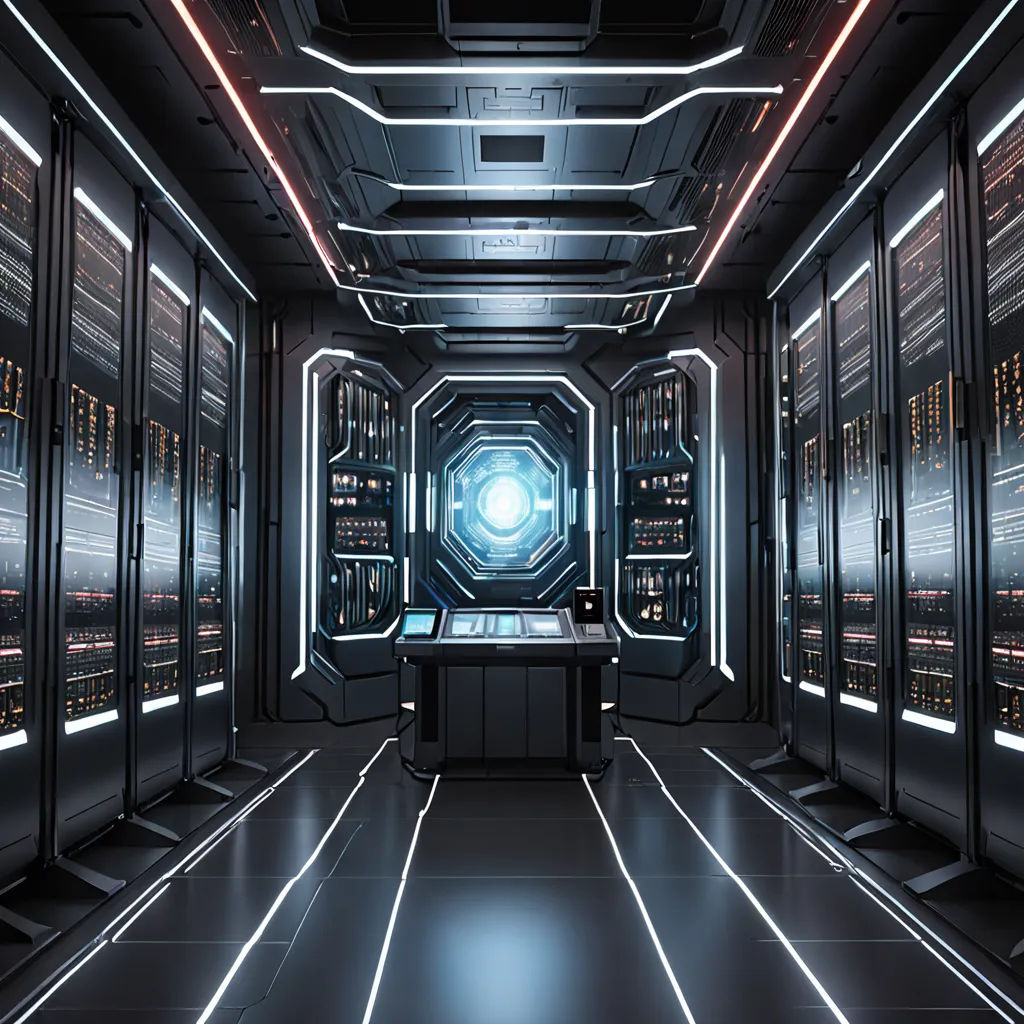 a futuristic looking room with a lot of lights and a desk in the center of the room with a lot of lights, space art, a computer rendering, Filip Hodas, cinema 4 d