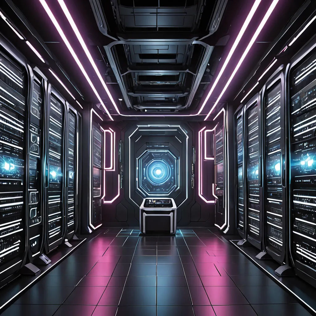 a room with a bunch of lights and a big window in it that has a big light in it, computer art, a computer rendering, Filip Hodas, cinema 4 d