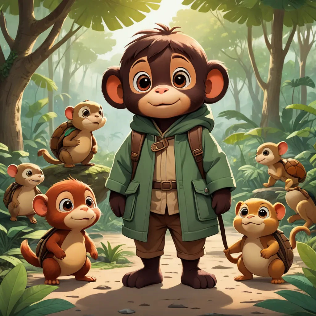 a monkey with a green jacket and a bunch of monkeys in the background, all of which are wearing a green coat, furry art, a character portrait, Chris LaBrooy, official art