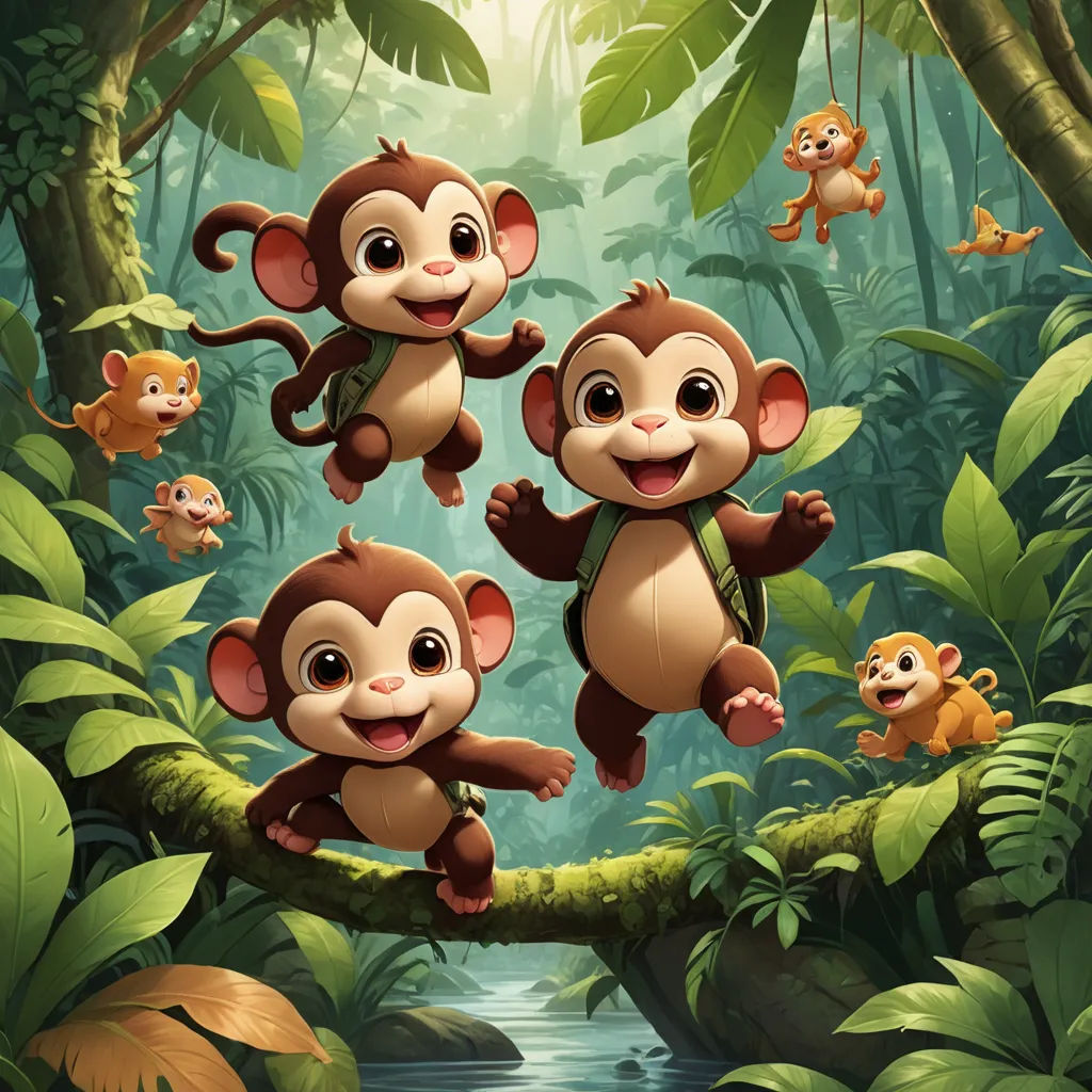 a group of monkeys hanging from a tree in the jungle with a river running through it and a group of monkeys hanging from a tree, sots art, a poster, Cliff Childs, promotional image