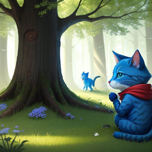 Cat dressed as smurf in the forest