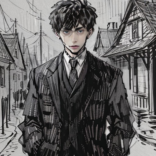 a man in a suit and tie standing in front of a building with a clock tower in the background