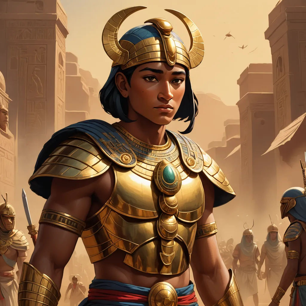 a woman in a golden outfit standing in front of a group of men in ancient egypt, with a sword, altermodern, egyptian art, Clint Cearley, magic the gathering artwork