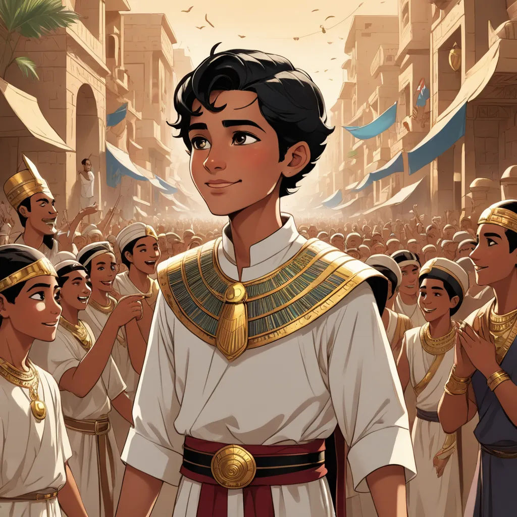 a cartoon of a man in a costume surrounded by other people in ancient egypt, with a crowd of people in the background, sots art, egyptian art, Asaf Hanuka, official art