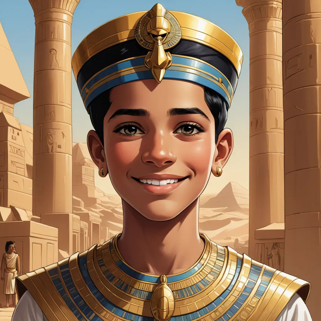 a cartoon of a woman in a egyptian costume smiling at the camera with a background of ancient egypt and a pyramid, symbolism, egyptian art, Drew Struzan, official art