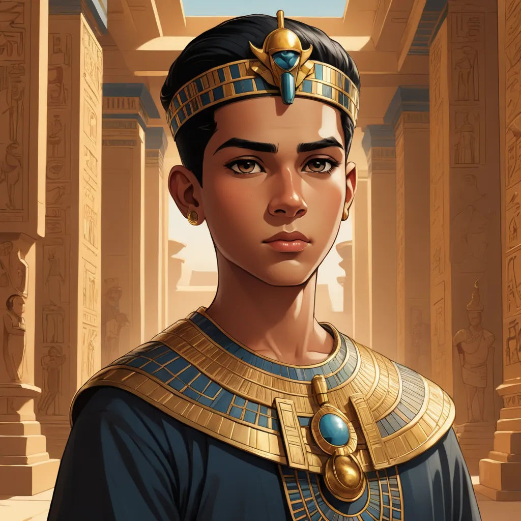 a cartoon of a man in a turban and a gold headpiece in a room with columns, fantasy art, egyptian art, Drew Struzan, rossdraws global illumination