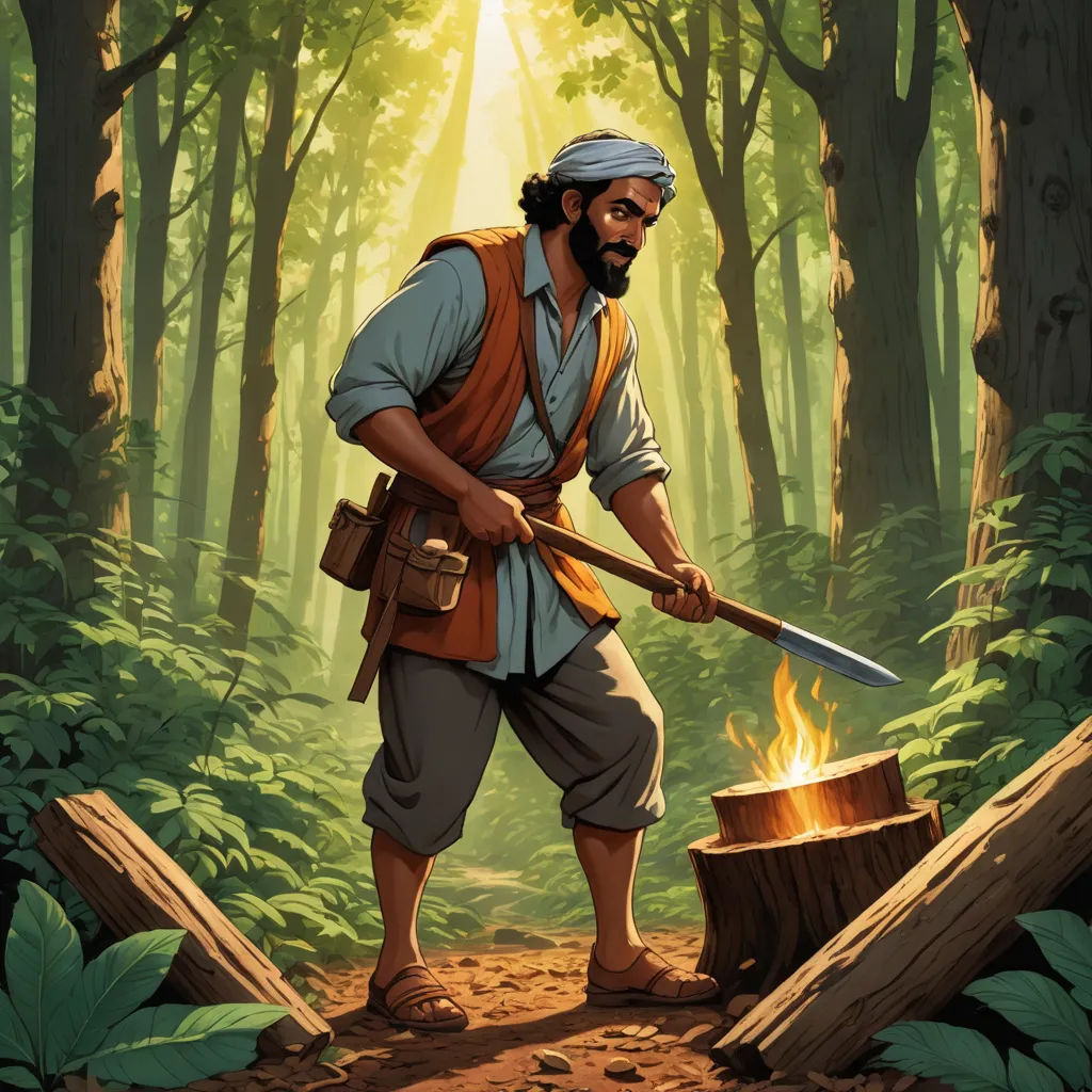 a man with a sword standing in the woods next to a fire pit with a fire in it and a forest background, primitivism, a character portrait, Edward Otho Cresap Ord, II, official art