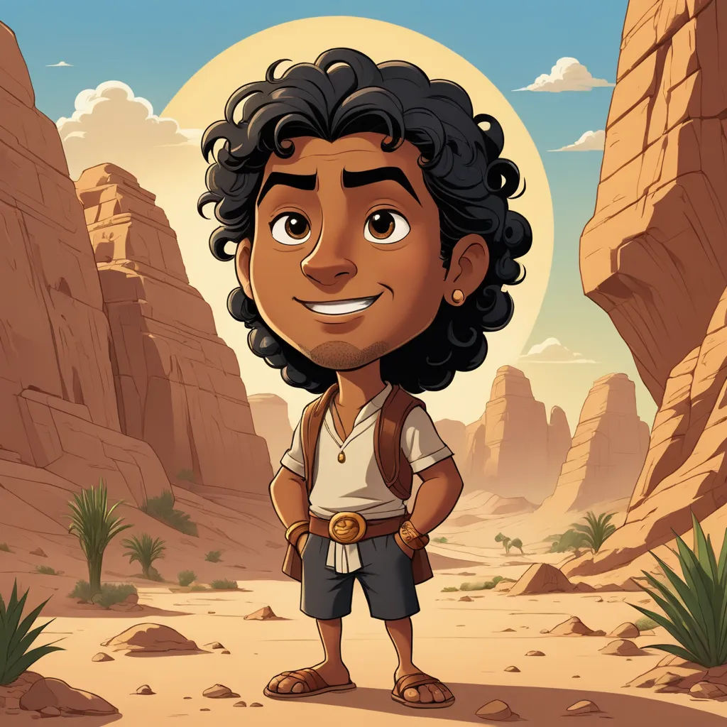 a cartoon character standing in the desert with a desert background and a desert landscape in the background, with a desert landscape and a desert landscape, lyco art, a character portrait, Cliff Childs, character portrait