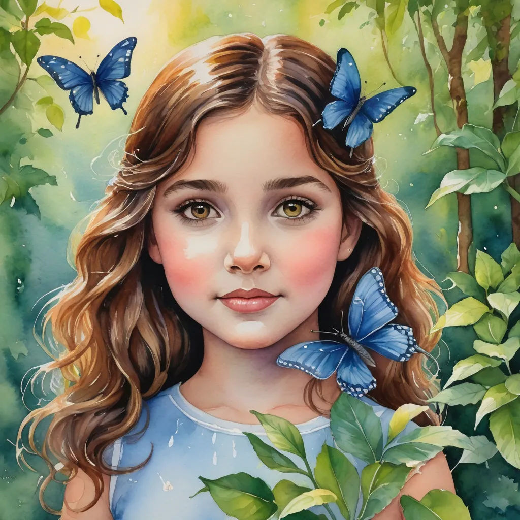 a painting of a girl with a butterfly on her shoulder and a butterfly on her shoulder, in front of a green background, figurative art, an airbrush painting, Carol Sutton, detailed painting