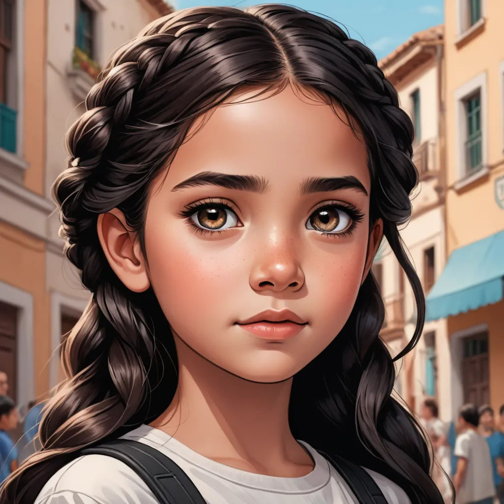 a digital painting of a girl with long hair and braids on her head, in a city street, photorealism, a detailed painting, Artgerm, trending on art station
