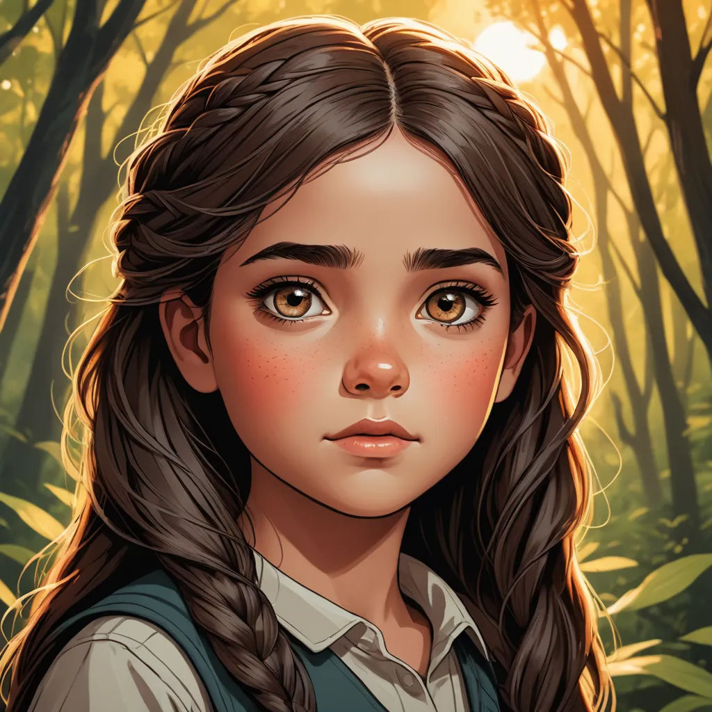 a girl with long hair and a braid in a forest with trees and grass, looking at the camera, fantasy art, a character portrait, Charlie Bowater, trending on art station
