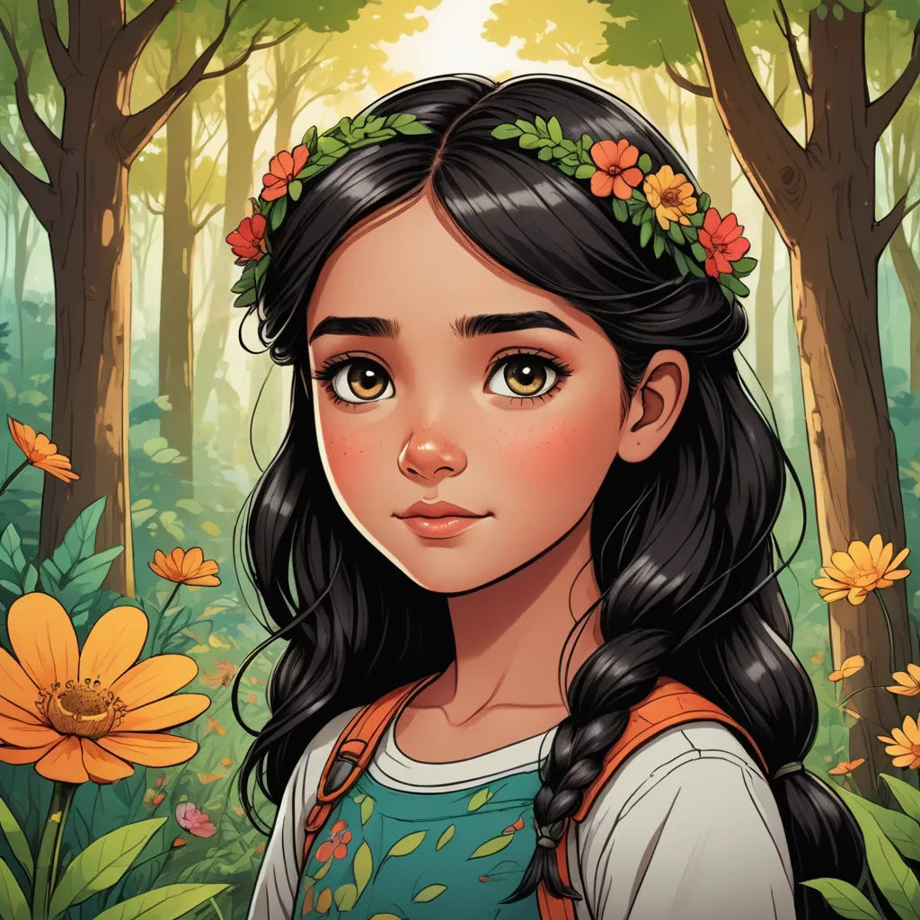 a girl with long hair and a wreath of flowers in her hair stands in a forest with yellow flowers, fantasy art, a character portrait, Alice Prin, trending on art station