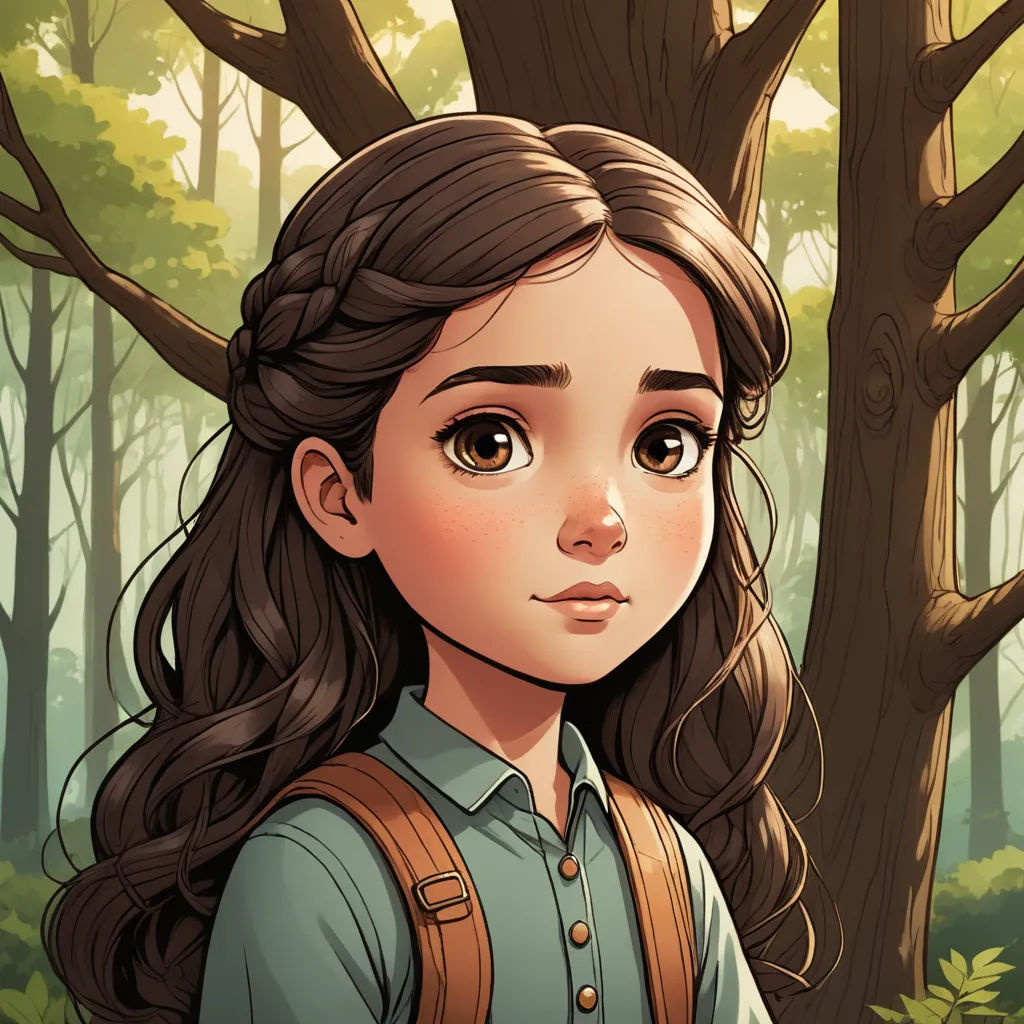 a girl with long hair standing in front of a tree in a forest with a backpack on her shoulder, paris school, a character portrait, Clarice Beckett, character portrait