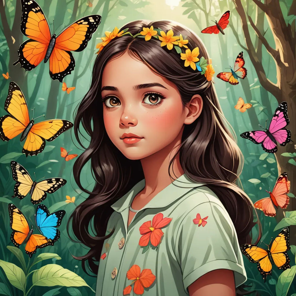 a girl with a wreath of butterflies on her head in a forest with butterflies around her head and a butterfly in her hair, fantasy art, a detailed painting, Artgerm, highly detailed digital painting