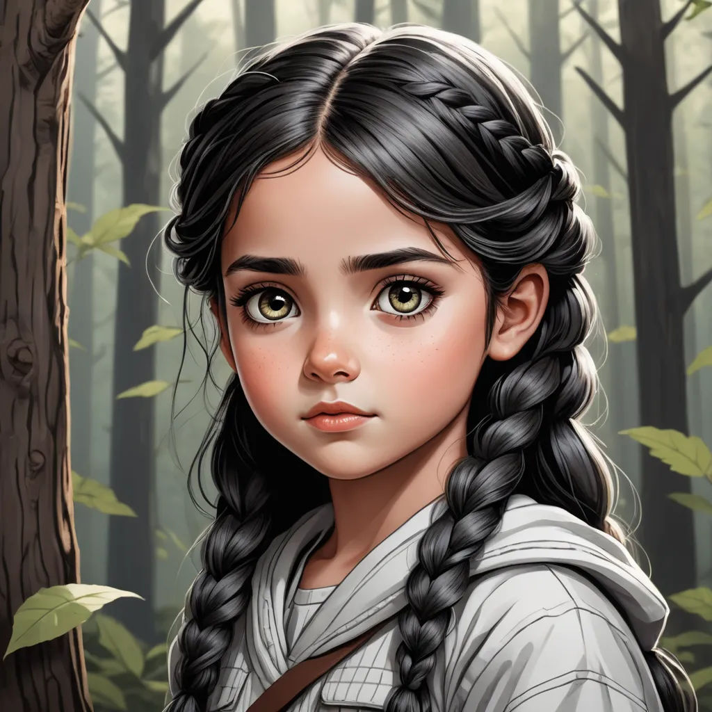 a painting of a girl with braids in a forest with trees and leaves behind her is a digital painting, fantasy art, a character portrait, Charlie Bowater, trending on art station