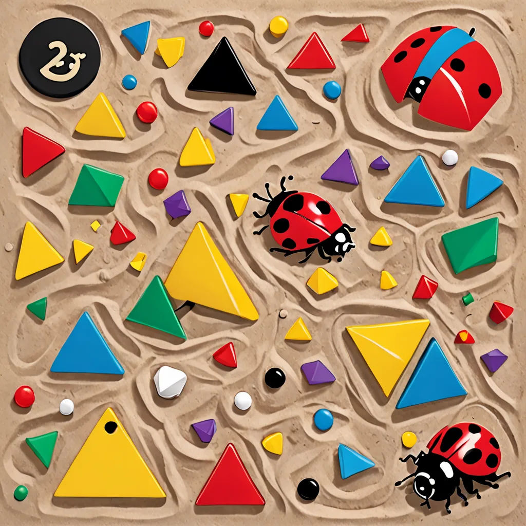 a colorful puzzle with a ladybug and other shapes and numbers on it, and a ladybug on the top, serial art, a jigsaw puzzle, Aquirax Uno, 2 d game art