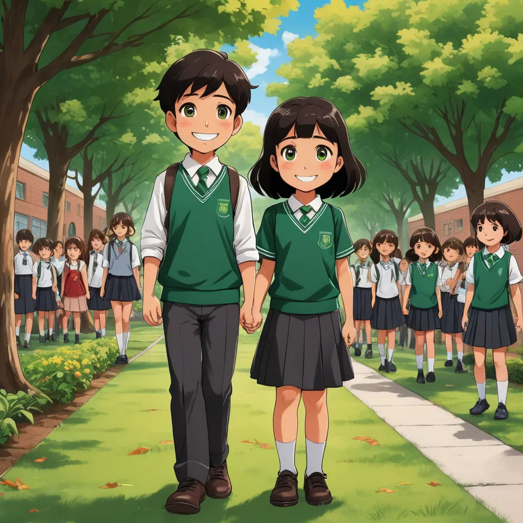 a couple of people standing next to each other on a field of grass and trees with a bunch of people behind them, vancouver school, an anime drawing, Aya Goda, official art