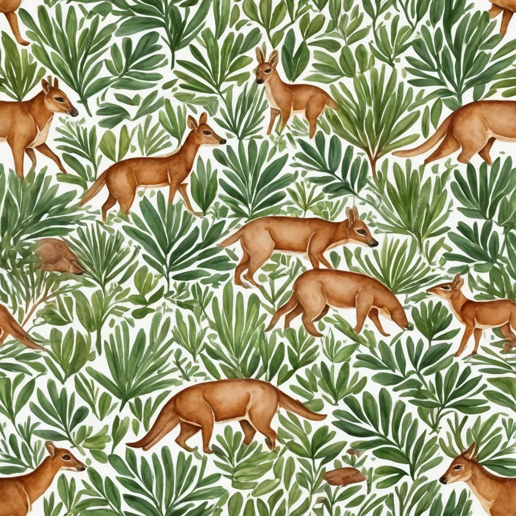 a pattern of deer and plants on a white background with green leaves and leaves on the bottom of the image, arts and crafts movement, a storybook illustration, Annabel Kidston, detailed illustration