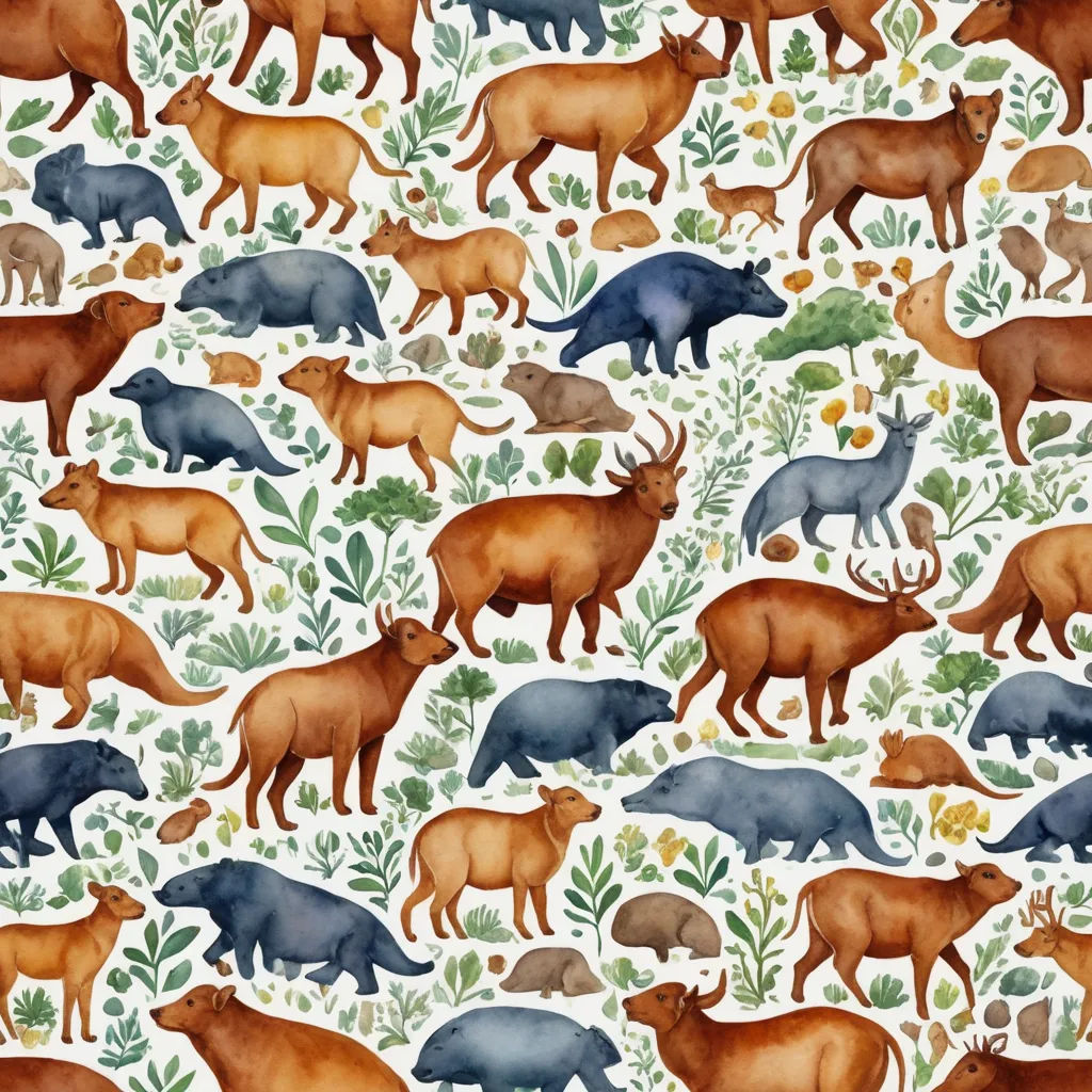 a pattern of different animals and plants on a white background with green leaves and flowers on the bottom half of the pattern, naive art, a detailed painting, Annabel Kidston, in gouache detailed paintings