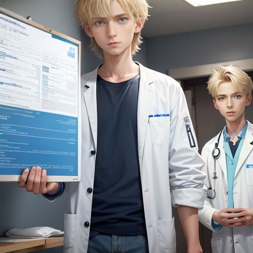 a male doctor and a female doctor in a hospital room with a poster on the wall behind them that says medical