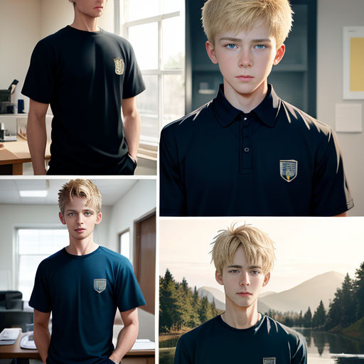 four photos of a young man in a black shirt and a young man in a blue shirt and a young man in a black shirt