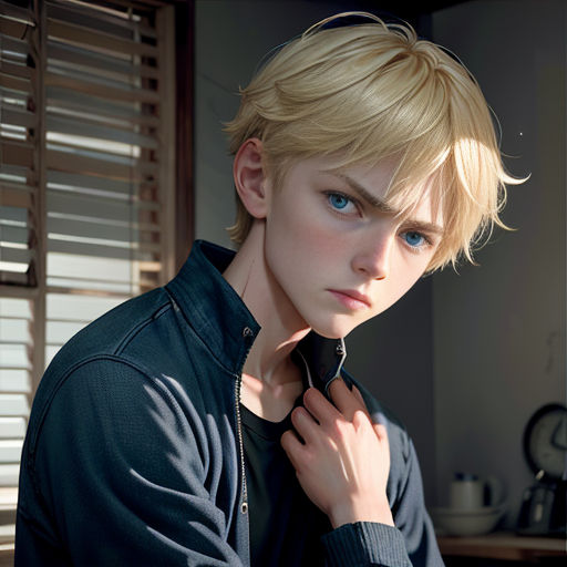 a young man is posing for a picture in a room with blinds on the windowsills and a black jacket