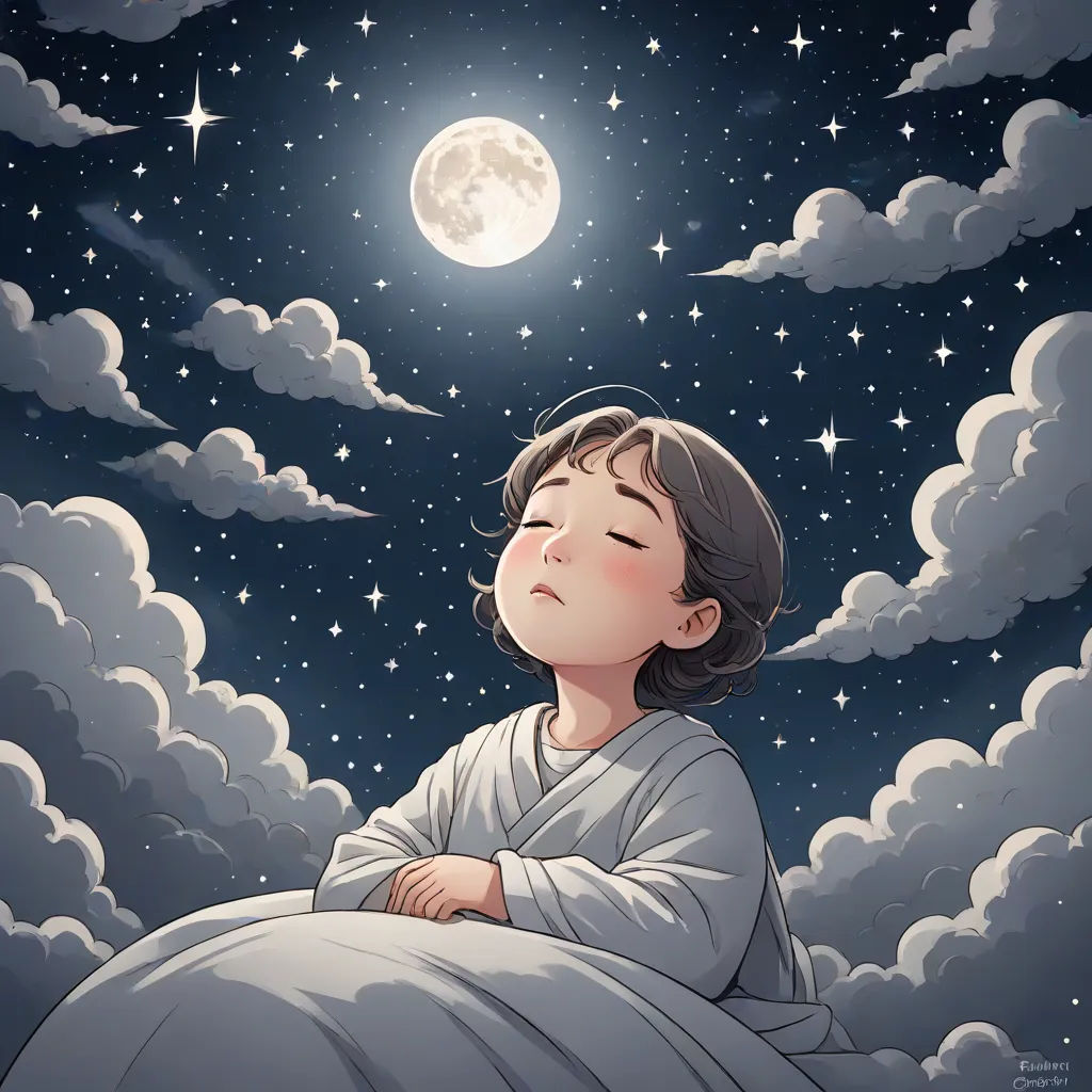 a woman laying in the clouds with a night sky in the background with stars and a full moon above her, space art, a storybook illustration, Atey Ghailan, trending on art station