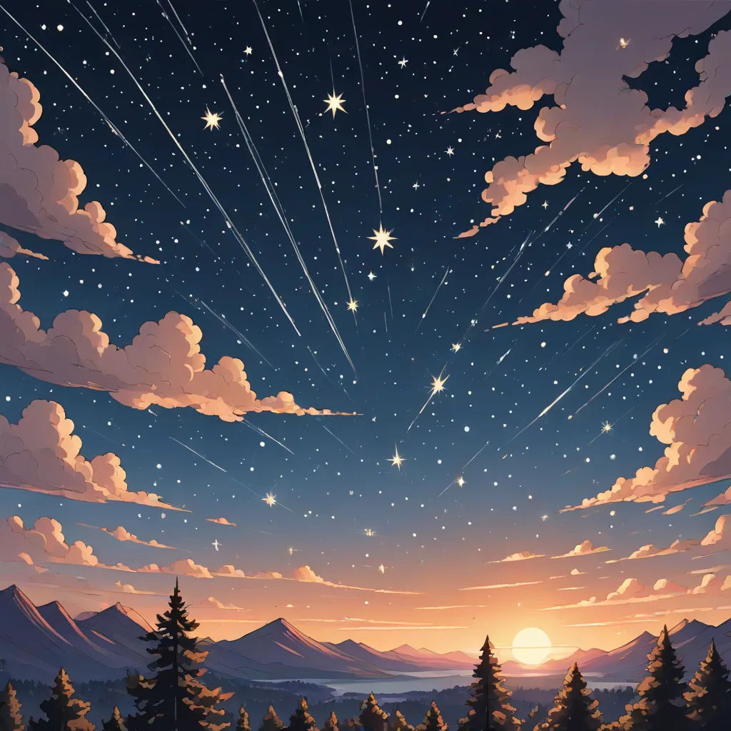 a painting of a night sky with stars and clouds above a forest with trees and mountains in the background, space art, a detailed painting, Dan Mumford, stars