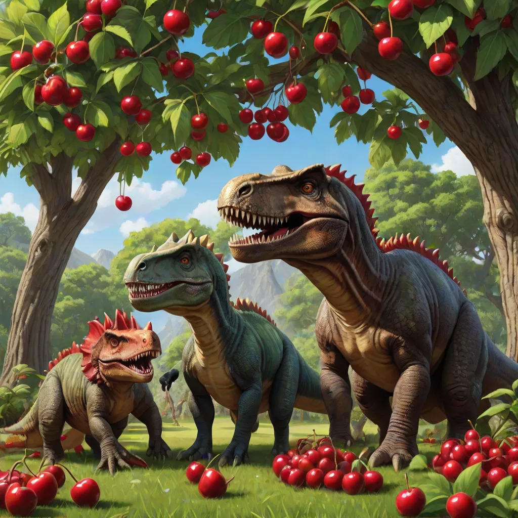 Three Dinosaur Friends' Love for Cherries