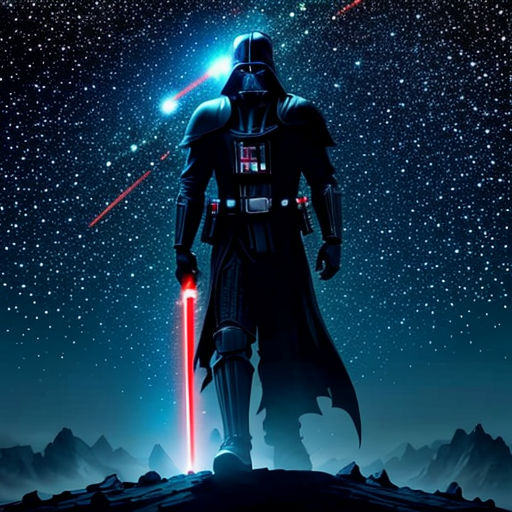 a star wars poster with a darth vader standing on a hill with a red light in his hand