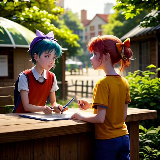 two children sitting at a table writing on a piece of paper with a marker and pen in their hands