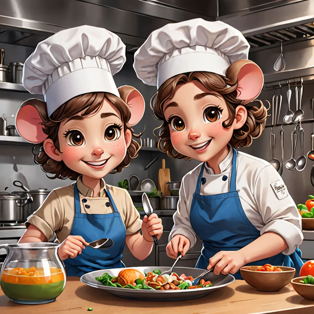 two chefs are preparing a meal in a kitchen together, one is holding a spoon and the other is holding a bowl, furry art, concept art, Alejandro Burdisio, trending on art station