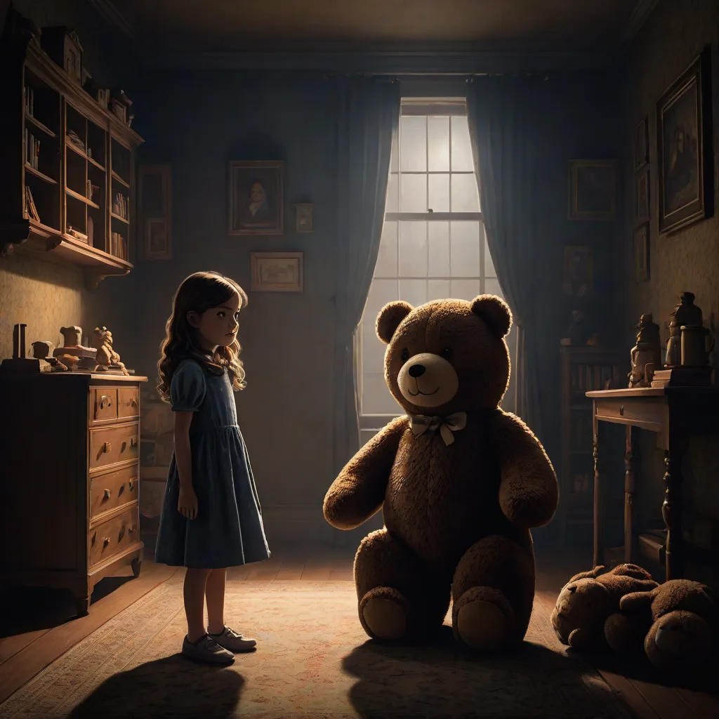 The Brave Girl and Her Teddy Bear Against Nightmares