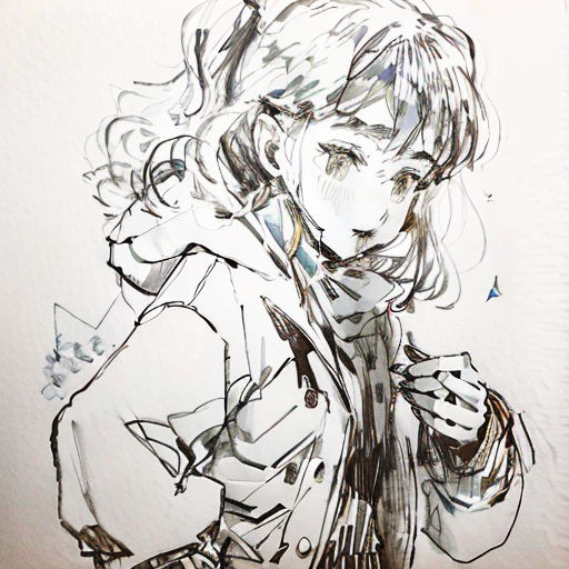 a drawing of a woman with a jacket on and a tie around her neck and shoulder, looking down