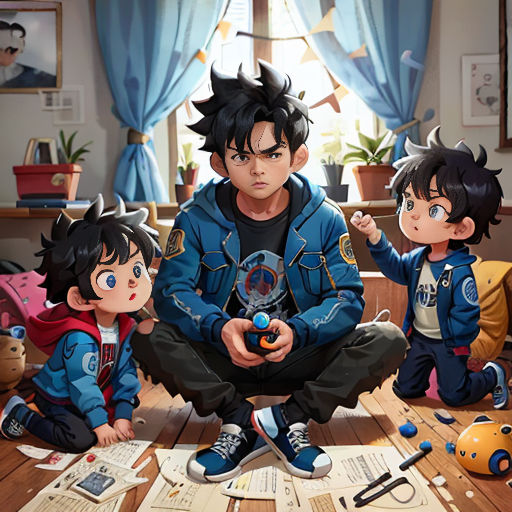 a man sitting on the floor with two children next to him and a toy in front of him with a magnifying glass