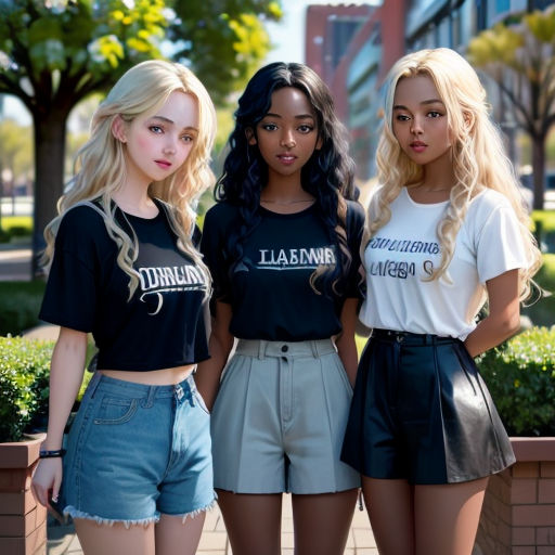 three girls standing next to each other in shorts and t - shirts with the words, university of california