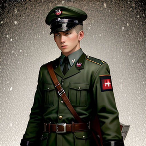 a man in a uniform standing in the snow with a sword in his hand and a cross on his chest
